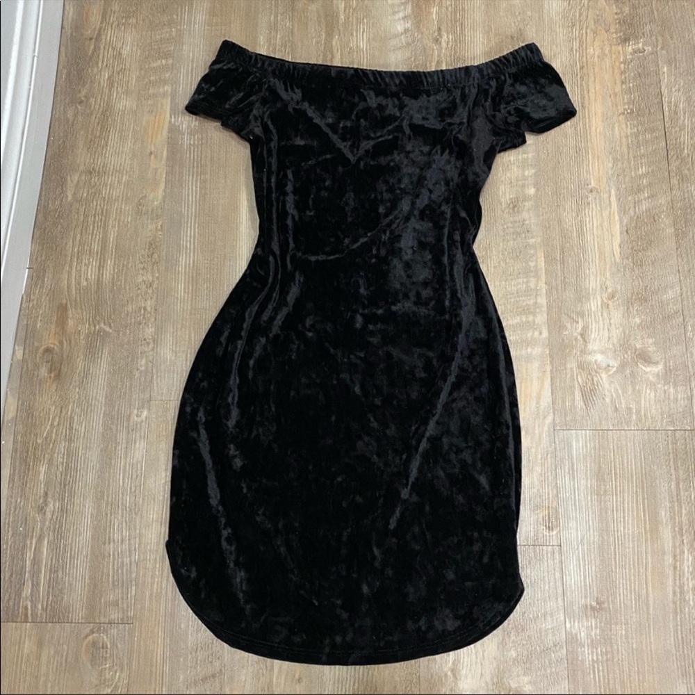 Black off the shoulder mini dress